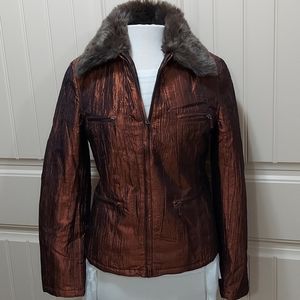 BKE Metallic Copper Jacket with Faux Fur Collar